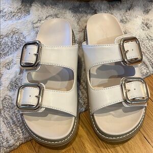 Universal Thread Cream Slide Sandals with Gold Buckles